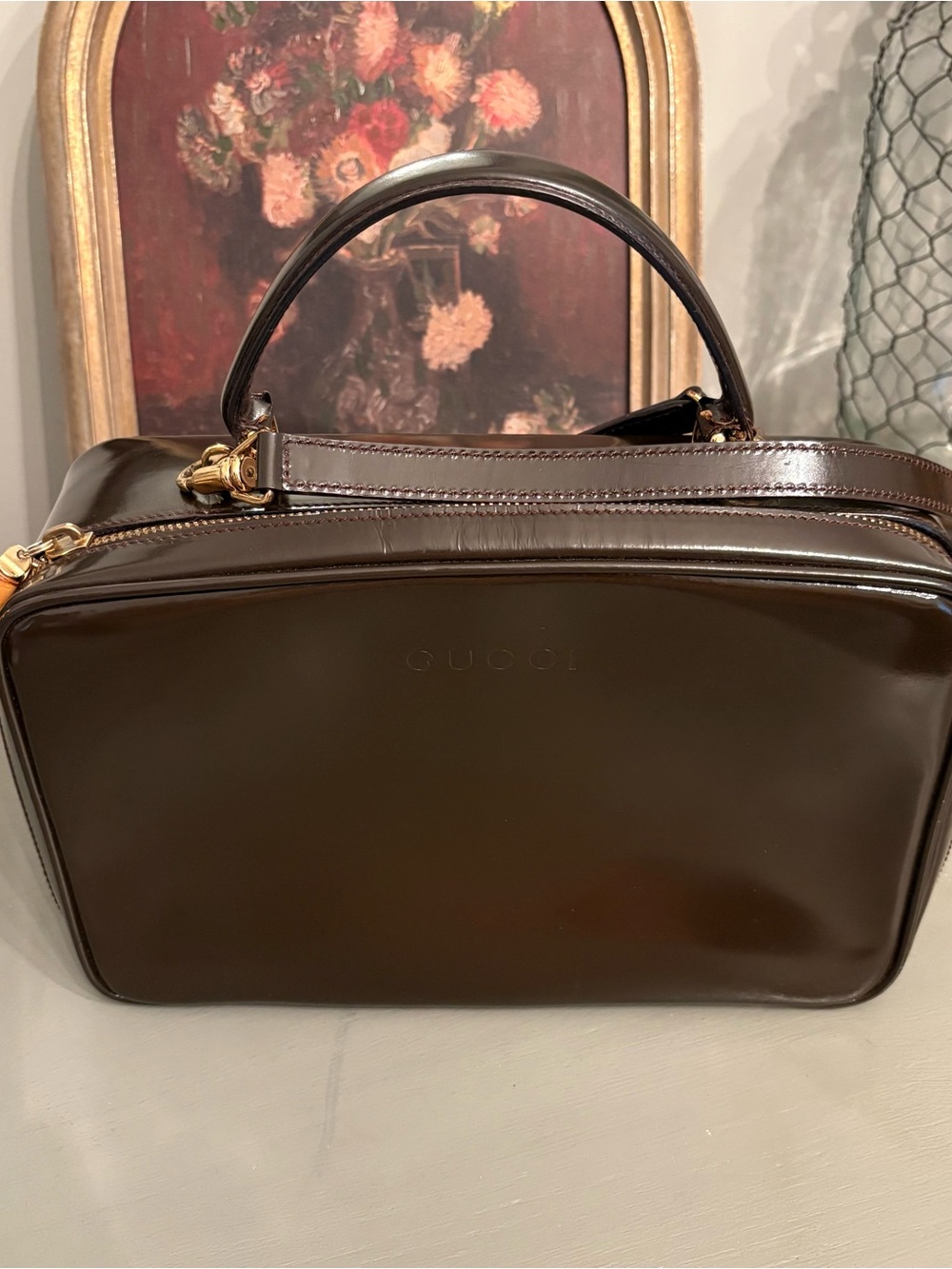 Vintage Gucci Patent Leather Bamboo Vanity Crossbody Bag